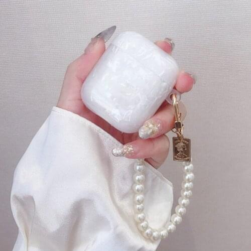 3D Glossy shell coin pearl bracelet Keychain Headphone Earphone soft case for Apple airpods 1 2 Pro Wireless Headset cover gift