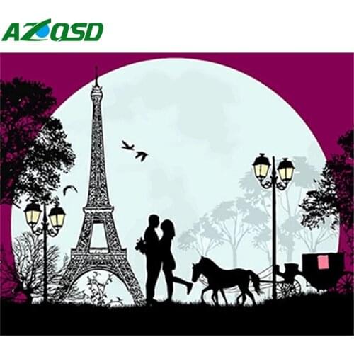 AZQSD Paint By Numbers Couple Tower Home Decor Oil Painting By Numbers Cartoon Landscape Acrylic Paintings Wall Decor Diy Gift