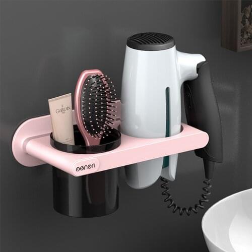 Hair Dryer Holder Wall Mounted Blower Holder Bathroom Storage Free-Punch Hair Dryer Organizer Hairdryer Shelves For Bathroom