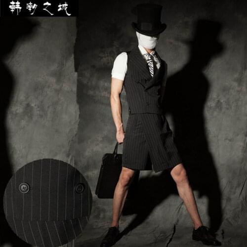 2020 Men New Slim Fashion Summer Stripe Suit Set Fashion British Style Male Work Wear Thin Vest Set Stage Costumes Clothing