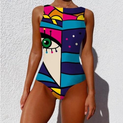 2021 New Womens Abstract pattern Print One-Piece Suits Monokini Beachwear Swimsuits Summer Sexy Ladies Backless Beach Swimwear