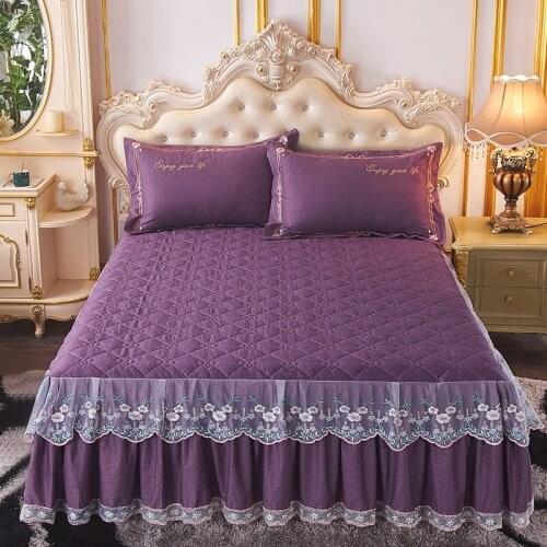 2020 new products Cotton embroidery Quilting Bed spread Fitted Sheet Pillowcases 2/3 pcs Luxury Solid color Lace bedding