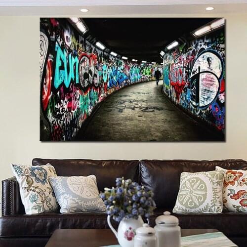HD huge poster man walking in the hallway graffiti wall print canvas painting for living room childrens room decoration