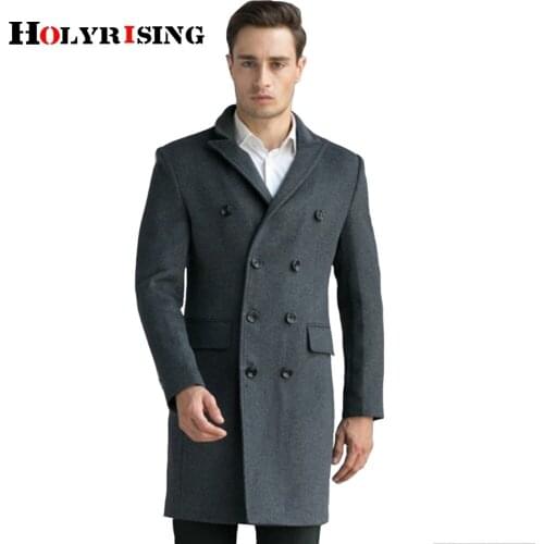 Autumn Winter Men Coats Wool Jacket Long Outwear Warm Solid Overwear Turn Collar Overcoat For Men Gray Black M-3XL High Quality