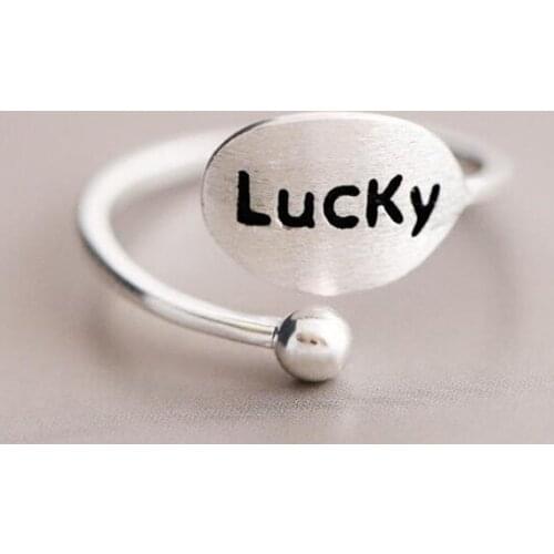 Fine Brushed 925 Sterling Silver Personality Geometric Lucky Letter Open Rings For Women Girls Accessories Anillos Mujer SR240