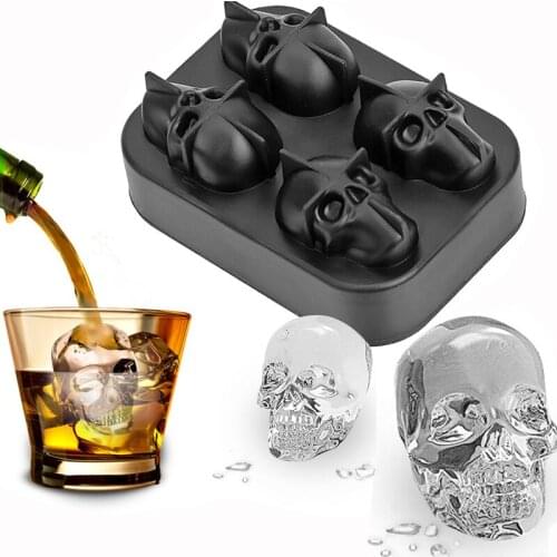 Ice Cube Tray 3D Skull Silicone Mold 4-Cavity DIY Ice Maker Household Use Cool Whiskey Wine Kitchen Tools Pudding Popsicle Mold