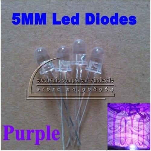 RHECCOW 1000pcs/lot 5MM Round Ultra Bright Cash-Check Lamp Purple LED Diodes 4000-6000mcd 3.4-3.6v Water Clear Led