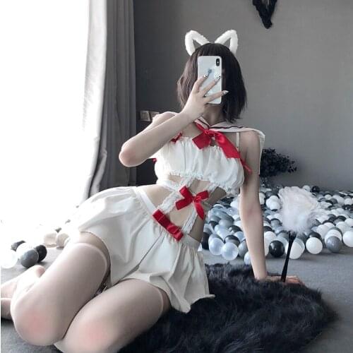 Sexy Lingerie Erotic see through cosplay costumes Kawaii Lace Top panties For Women Red and pink sailor School Girl outfit