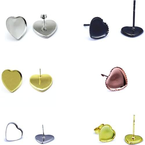 Beadsnice stud earring heart base earclip base with glue cabochon earrings blank mix color for elegant design earring ID32234