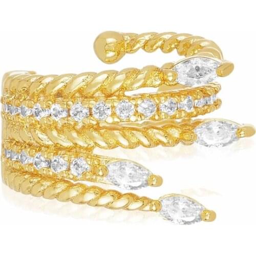 Brass With 18K Gold Non Periced AAA Zircon Claw Ear Earrings Single PC Punk Party Gown Runway Rare Korean Japan Boho Hiphop