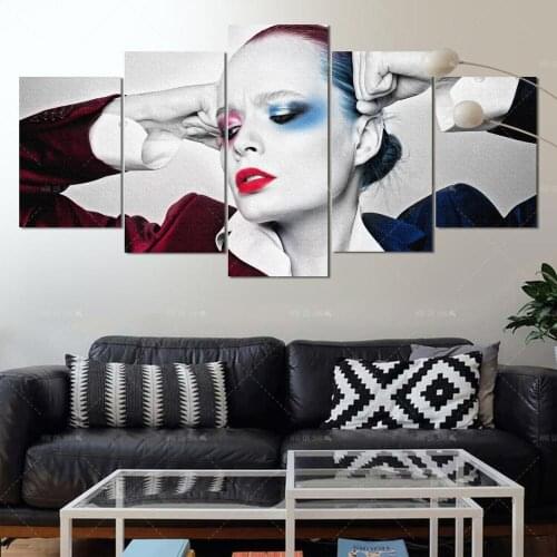 Modern Home Decor Poster 5 Piece Woman Portrait Sketch Canvas Wall Art Canvas Painting Picture Prints Poster Modular Living Room