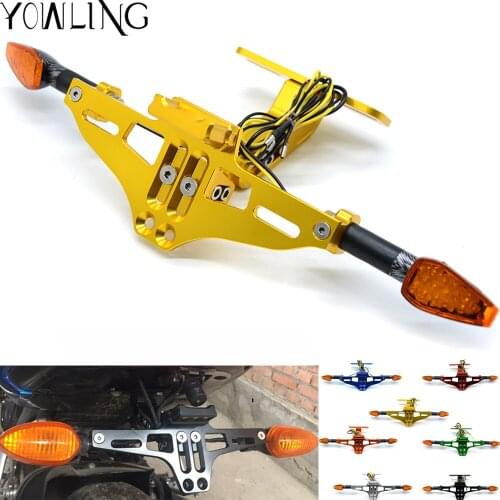 Universal Aluminum Motorcycle Rear License Plate Mount Holder with LED Light For yamaha FAZER1000 FZ600 FZ6N FZ1000 FZ1N MT-09