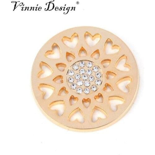 Vinnie Design Jewelry Top Design Hollow Heart Coin Silver Plated 33m Coin Disc for Pendants Necklace