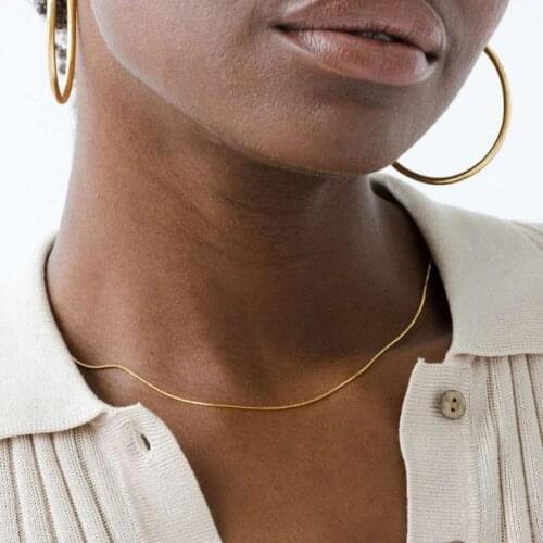 Gold Color Women Snake Chain Necklace 1mm Ultra Thin Round Choker Necklace Statement Jewelry Valentines Gift