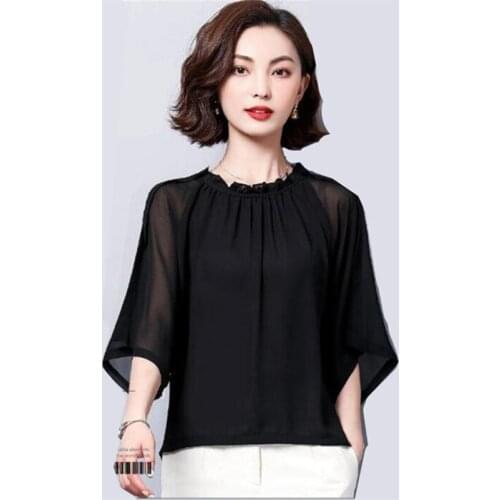 New Women Summer Chiffon Tops Fashion 2021 Solid Ruffled Elegant Blouse Large Size Batwing Sleeve Shirt Plus Size Tops L-7XL 8XL