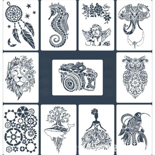 2pcs A4 Stencils for Painting DIY Craft Drawing Scrapbook Big Wall Wood Floor Glass Fabric Art Template Stamping Card Template