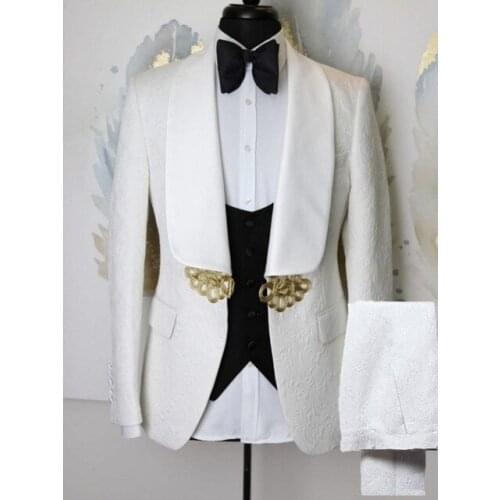 2021 Tailored Made White Jacquard Men Suit For Wedding Slim Fit Terno Masculino Groom Tuxedos Best Man Party Prom Blazer 3 Piece