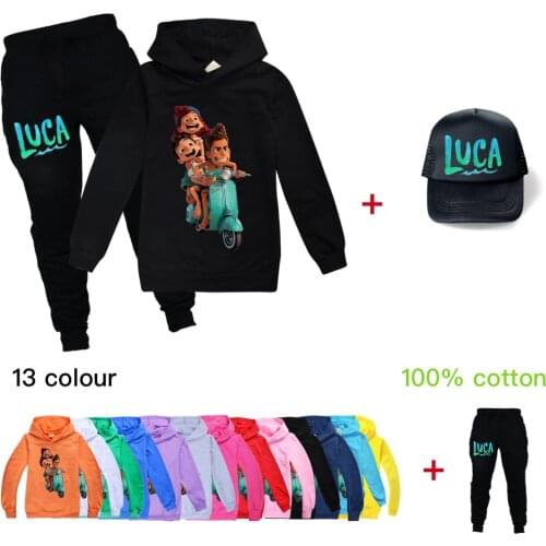 Cartoon Luca Alberto Sea Monster Tracksuit Kids Printed Hoodie Pants 3pcs Sets Baby Boys Clothing Sets Toddler Girl Outfits +hat