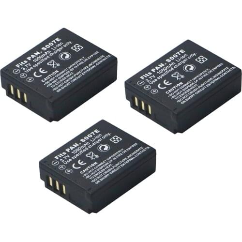 3pcs/lot 1000mAh CGA-S007 CGR-S007E Rechargeable Batteries For Panasonic Lumix DMC TZ1 TZ2 TZ3 TZ4 TZ5 TZ50 TZ15 Camera Battery