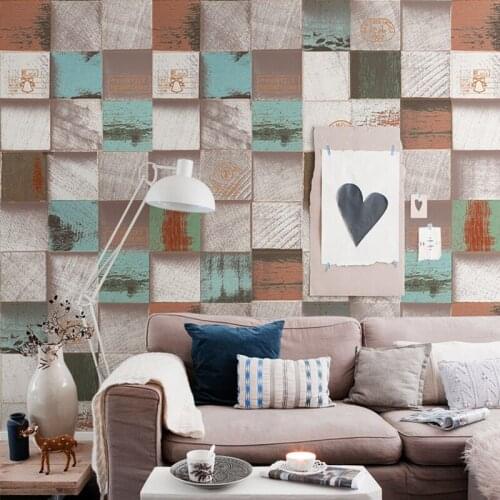 3d Rustic Vintage Wood Wallpapers Home Decor Industrialized Grid Wall Paper Roll For Shop Walls Papel Murals Vinilos Pared