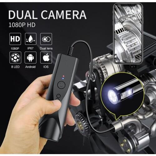 8mm Dual Endoscope Camera WiFi BorescopeI Inspection 2.0MP Wireless Snake Camera Sewer Camera for Android and iOS Smartphone