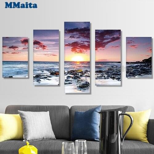 5D DIY Diamond Painting I Seascape Sunset Diamond Painting Crossstitch Mosaic Embroidery Natural Landscape Home Decor GG5579