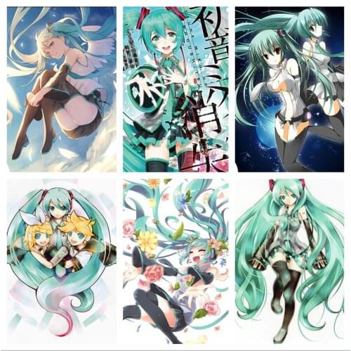 WTQ Anime Miku Poster Blue Twin Ponytail Anime Girl Canvas Painting Anime Posters Wall Decor Wall Art Picture Home Decor