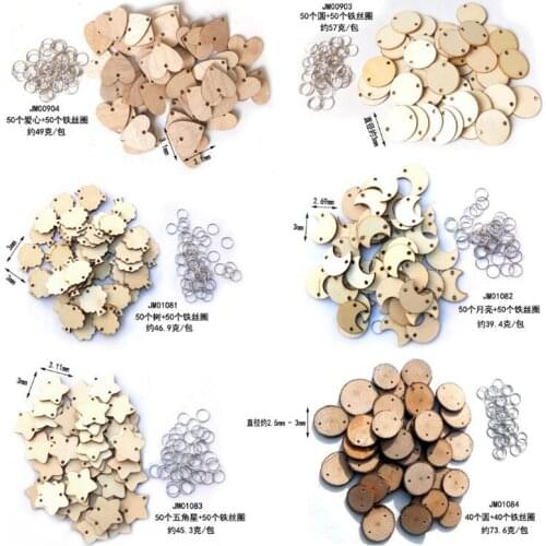 50pcs Round Heart Wooden Discs With Holes Calendar Tag Reminder Record Wood Chip Birthday Board Tags 50pcs Iron Rings