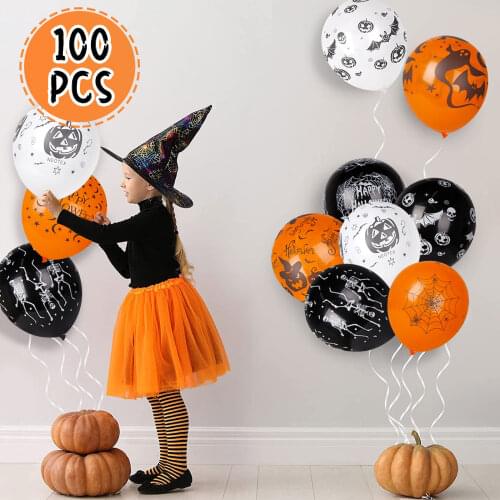Besegad Halloween Latex Balloons 12inch Pumpkin Bat Skull Ghost Spider Web Design Balloon for Window Wall Party Decorations