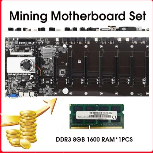 BTC-37 Miner Motherboard CPU Set 8 Video Card Slot DDR3 Memory Integrated VGA Interface Low Power Consumption with 8GB RAM *1