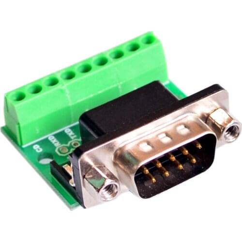 DB9 RS232 Serial to Terminal male Adapter Connector Breakout Board Black+Green