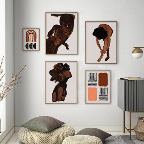 Canvas Printed Modern Poster Brown Abstract Lady Home Decorative Painting Lot Line Wall Art Picture Living Room Modular No Frame