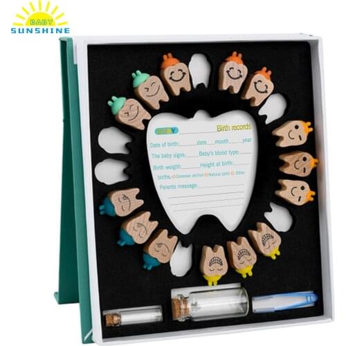 Baby Tooth Box Wooden Tooth Container Corrosion-resistant durable with Lanugo Bottle Wishing Bottle Tweezers for Kids Children