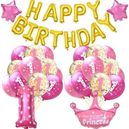 32pcs/set Kids 1st Years Birthday Decoration Balloons Prince Crown Foil Balloons Happy Birthday Party Decor Baby Shower Supplies