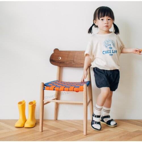 Childrens Chair Nordic Japanese-style Backrest Chair Baby Dining Chair Small Bench For Shoe Stool Parent-child