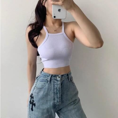 Europe and America one piece suspender vest womens fashion street line up top short waist white black