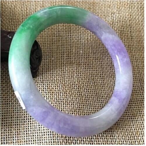 Fine jewelry VINTAGE HAND-CARVED CHINESE PURPLE GREEN JADEITE BANGLE BRACELET (Certificate delivery)56--60mm