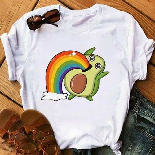 Kawaii Avocado Funny Cartoon T Shirts Women Harajuku 90s T-shirt Graphic Cute Tshirt Korean Style Top Tees Female
