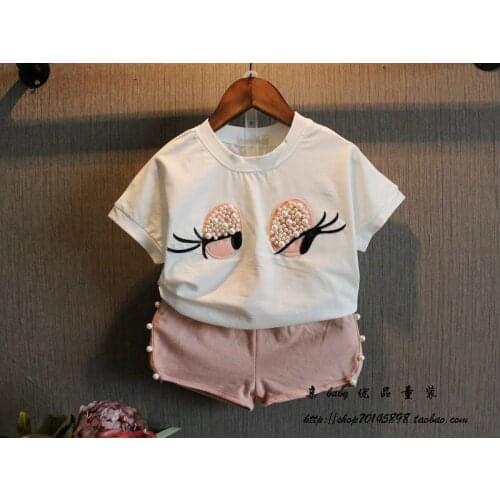 Girls Clothing Set Pearl Girls Clothes Set Lovely Long Eyelashes Toddler Girl tops + Pants Girls Suit Kids Clothes