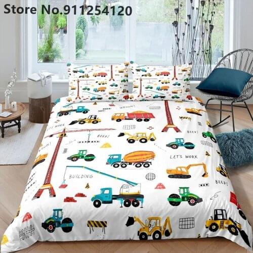 2/3 Piece Cartoon Bedding Sets Tractor Truck Construction Drawing Duvet Cover Bedspread Queen King Size Vehicles Bed Quilt Cover