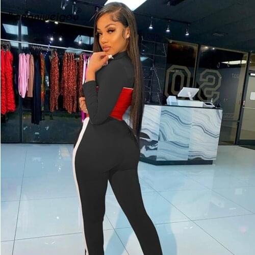 Bangniweigou Casual Pathwork Two Piece Tracksuits Women Zipper Crop Top Pencil Pants Set Sportswear 2 Piece Sets Fall Outfits