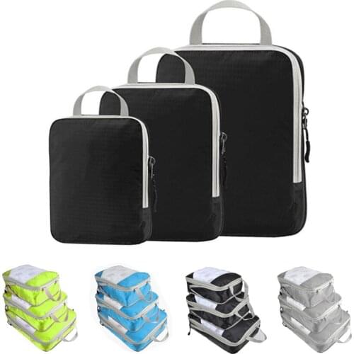 Compressible storage bag set Three-piece Compression Packing Cube Travel Luggage Organizer foldable Travel Bag Organizer