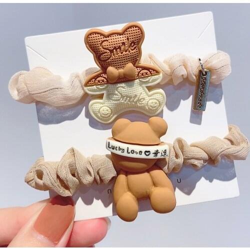 Colorful Bear Cartoon Elastic Hair Band For Women Crystal Hair Tie Hair Accessories For Girls Rubber Hair Band Hair Scrunchies