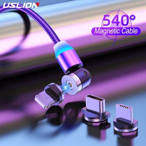 USLION Magnetic USB Cable Fast Charging Type C Cable Charger Micro USB New 360º+180º Magnetic Phone USB Cord For iPhone Samsung