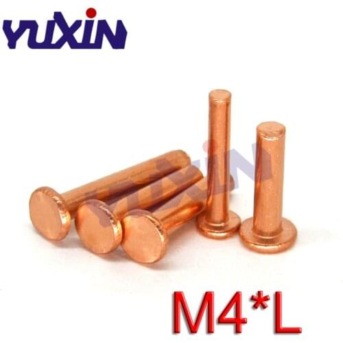 100Pcs/50Pcs Copper Solid Rivets GB109 M4*L Flat Head Copper Rivets Solid Brass Rivet 4mm Diameter 5mm-30mm Length