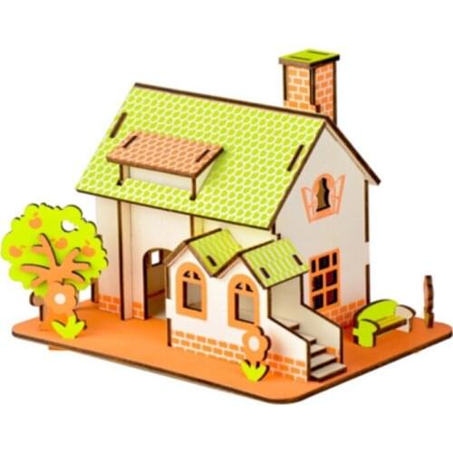 DIY Model toys 3D Wooden Puzzle-Green Apple house Wooden Kits Puzzle Game Assembling Toys Gift for Kids Adult P18