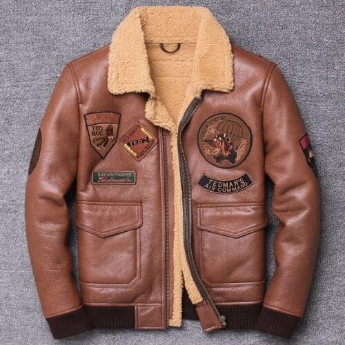 Original Ecology One Youth Genuine Leather Clothing Man Sheep Skin Lapel Short Fund Loose Coat Slim Fit