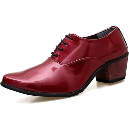 Men Patent Leather Oxford Shoes Breathable Pointed Toe High Heels Formal Business Prom Fashion Dress Wedding Groom Shoes 663