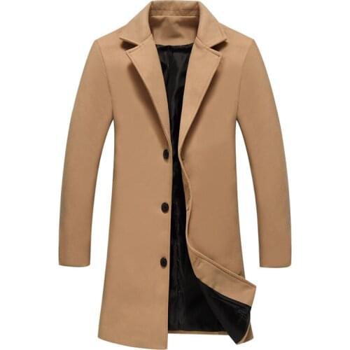 2018 Autumn Winter Warm Wool Coat Men Casual Dress LONG Trench Coat Men Slim Fit Woolen Jacket Khaki Solid Single Breasted Brand
