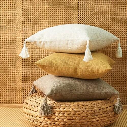 Cotton Linen Tassel Pillowcase Japan Pure Color Square Pillow Cover Home Cushion Covers Simple Art Style Cushion Case No Core